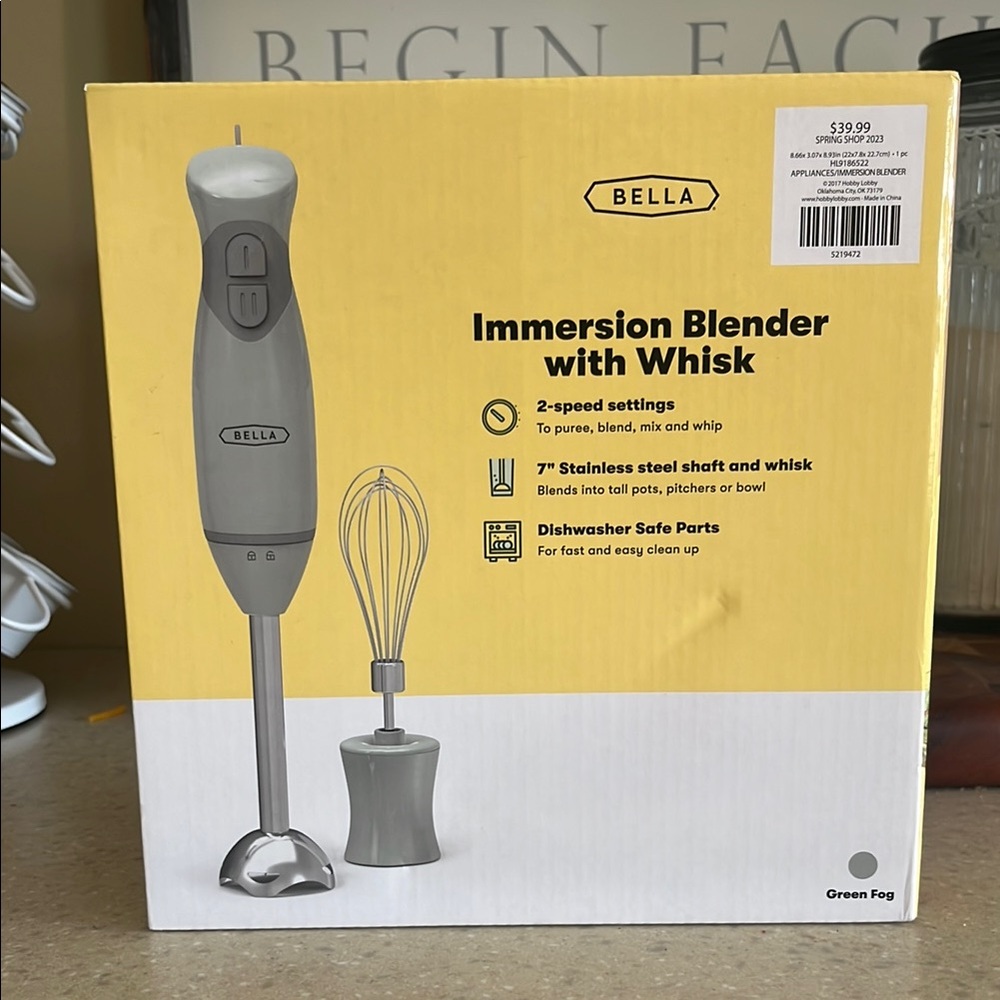 Bella Gray Kitchen Immersion Blender with Whisk